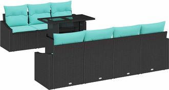vidaXL Conjunto De Sof&aacute; De Jard&iacute;n 8 Uds. Negro Y Azul Rat&aacute;n Sint&eacute;tico Vidaxl
