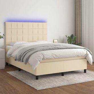 vidaXL Vidaxl - Cama Box Spring Colch&oacute;n Y Luces Led Tela Crema 140x190 Cm