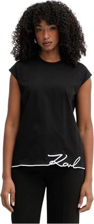 Karl Lagerfeld Signature-hem Katoenen Tanktop - Dames - Tops zonder mouwen - Zwart - S - Katoen - Tops