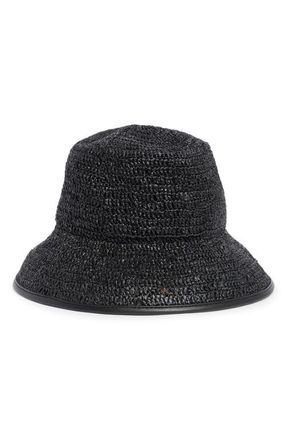 Vince Woven Raffia Bucket Hat in Black at Nordstrom, Size Large