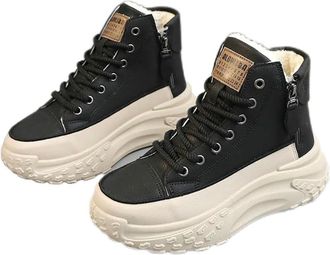 Generic NYSDM Double Zipper Chunky Sneakers Women Winter Thick Plush Warm Vulcanize Shoes Woman Fashion PU Leather Platform Sports