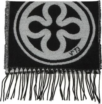 V&deg; 73 Sciarpa con frange e logo jacquard - Nero