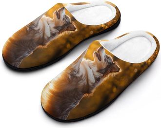 Generic Australian Shepherd Autumn Mens House Slippers Memory Foam Washable Cotton Slip on Home Shoes