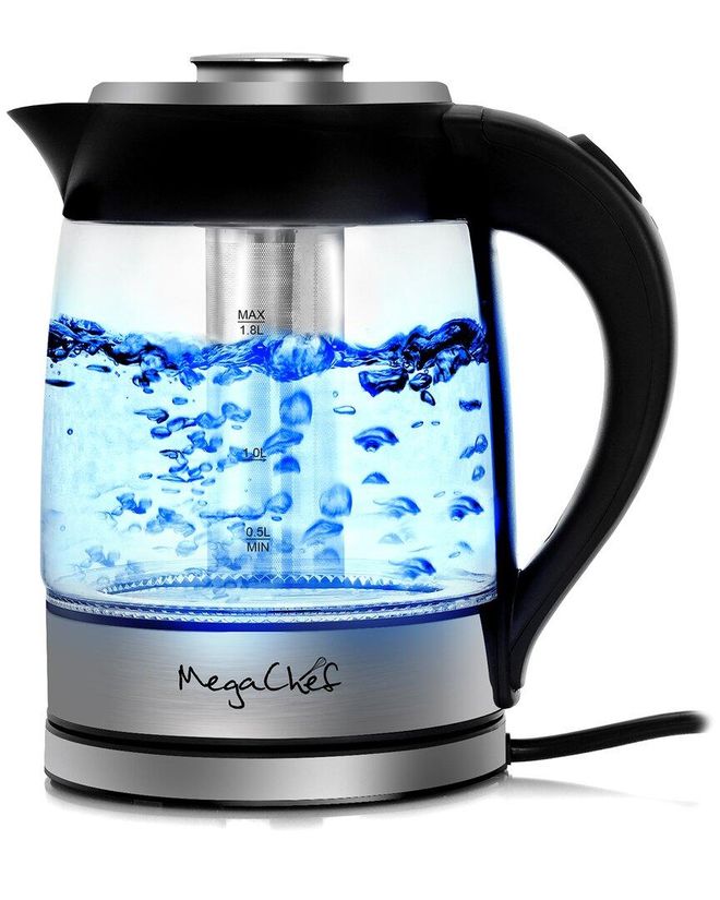 MegaChef 1.8 Quart Cordless Glass and Stainless Steel Electric Tea Kettle with Tea Infuser