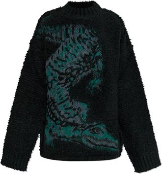 Lacoste Runway Jacquard Crocodile Sweater - Dames - Ronde hals truien - Groen - S - Wol - Truien & Vesten