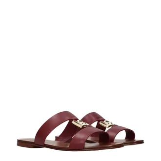 Dolce & Gabbana Leather Logo Slippers - Red