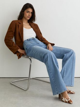 Reiss Light Blue Petite Pintuck-detail Flared Jeans, 28