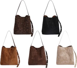 Generic Women Faux Suede Bucket Bag Autumn Winter Handbag Large Capacity Daily (Black)