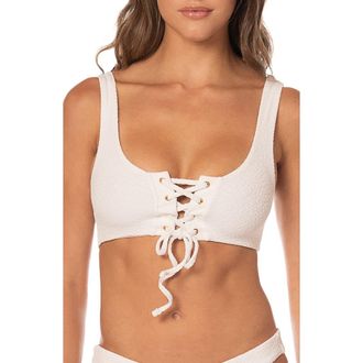 Maaji Coconut Milk Dazzle Lace-Up Reversible Bikini Top in White at Nordstrom, Size X-Small