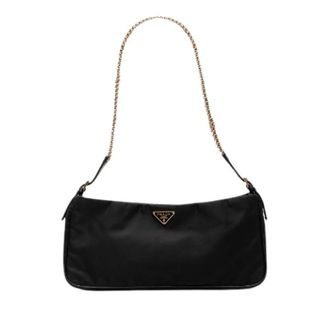 Prada Pre-owned Shoulder Bags, female, Black, Size: ONE SIZE Pre-owned Triangle Logo Nylon Leather Shoulder Bag