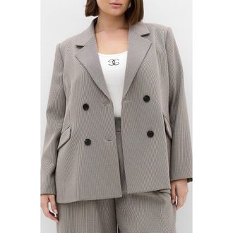 City Chic Hailey Checked Double Breasted Jacket in Neutral Check at Nordstrom, Size 20W