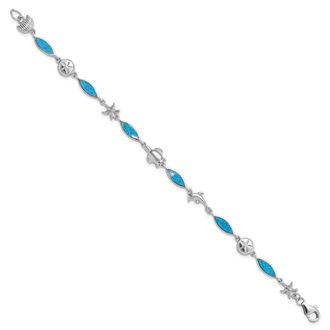 Diamond2Deal Sterling Silver Rhodium-plated Lab Created Opal Sea Life Bracelet