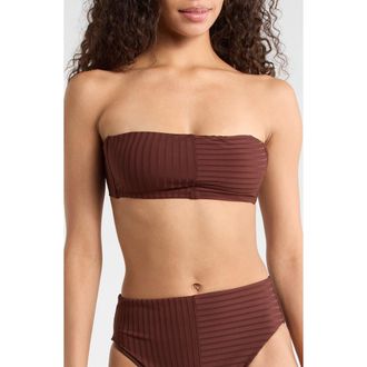 Sanctuary Bandeau Rib Bikini Top in Espresso at Nordstrom, Size X-Large