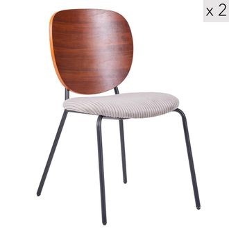 Nordlys Set de 2 sillas de comedor de madera, metal y pana gris