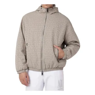 A|X Armani Exchange Light Jackets, male, Beige, Size: M Hooded Jacket with Allover Logo