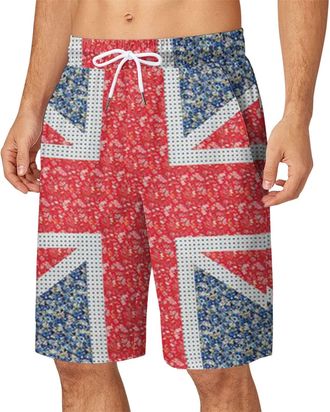 Generic Mens Printed Beach Shorts Mens Swimming Shorts Surf British Flag Pattern Shorts Quick Dry Waterproof Trunks Loose Comfort Fit Shorts Breathable Traini