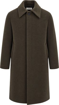 Sunflower Green Moss Single-Breasted Brushed Wool Coat