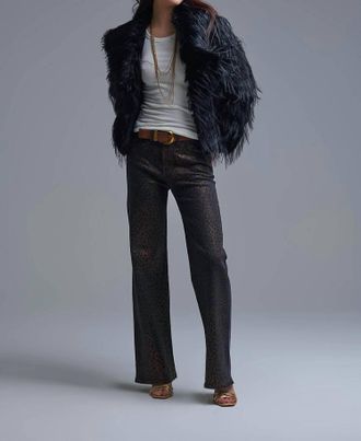 Q2 Leopard Print Straight Leg Jeans With Strass Detail In Black