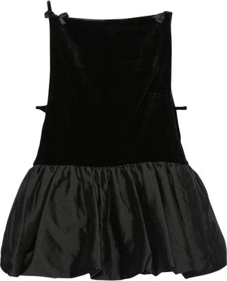 Self Portrait Fluwelen Top met Ballonzoom - Dames - Tops zonder mouwen - Zwart - S - Polyester - Tops