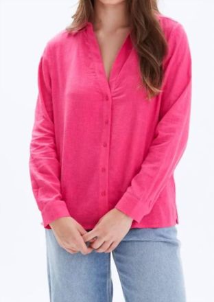 Chrldr Frida Linen Button Up In Strawberry Pink