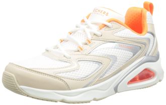 Skechers Womens TRES-AIR TERTI-AIRY Sneaker, Natural Duraleather/White Mesh/Orange Tri, 6 UK