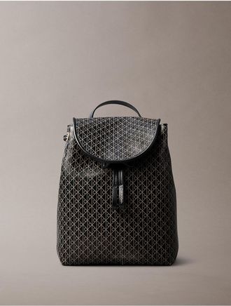 Calvin Klein Womens Allover Emblem Logo Backpack - Black