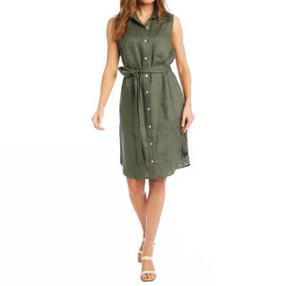 Karen Kane Olena Sleeveless Button-Down Shirtdress In Olive