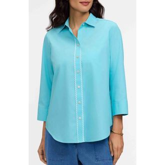 Foxcroft Marni Trim Shirt in Capri Blue at Nordstrom, Size X-Small
