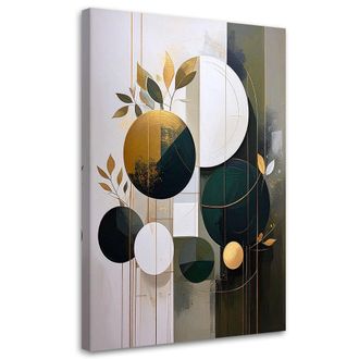 Feeby Cuadro Sobre Lienzo, Abstracci&oacute;n Geom&eacute;trica Verde De C&iacute;rculos Y Plantas, 80x120