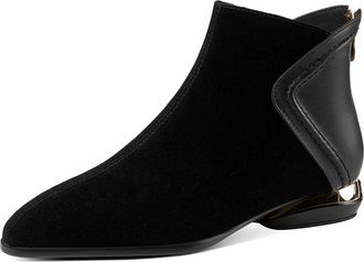 TinaCus Womens Pointed Toe Suede & Genuine Leather Handmade Back Zipper Casual Flat Ankle Boots, Black, 3 UK