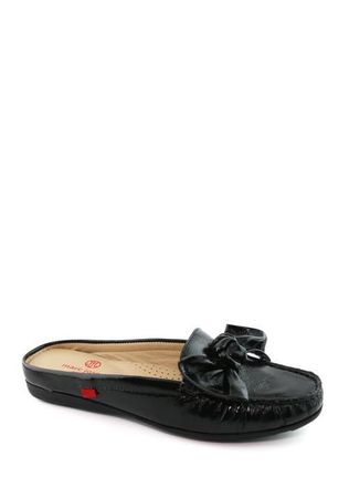 Marc Joseph New York Diane St Slip On Leather Bow Mule in Black Svelte Patent at Nordstrom, Size 10.5