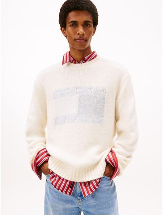 Tommy Hilfiger Mens Tommy Jeans Flag Alpaca-Blend Sweater - White - XL