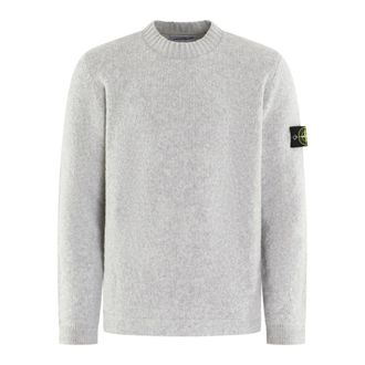 Stone Island Round-neck Knitwear, male, Gray, Size: XL Mens Crew Neck Knitted Sweater