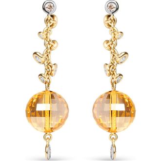 House of Brilliance 18K Gold 2/3 Cttw Diamond & Ball Shaped Citrine Gemstone Dangle Stud Earring in Yellow at Nordstrom