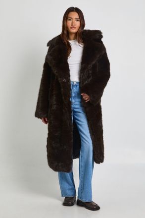 Boohoo Womens Premium Faux Fur Maxi Jacket - Chocolate - Size 10 UK