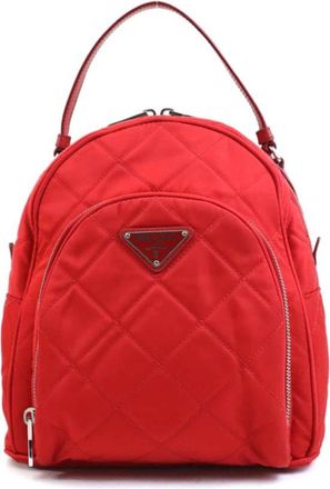 Prada Red Color Nylon Leather Backpack (Pre-Owned)