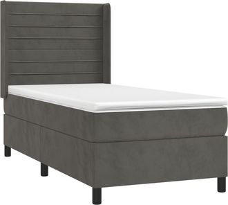 vidaXL Vidaxl - Cama Box Spring Colch&oacute;n Y Led Terciopelo Gris Oscuro 90x190 Cm