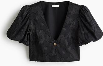 H&M Kurzbluse aus Jacquardstoff - Schwarz