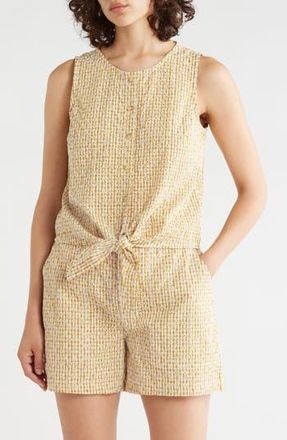 Sanctuary Socialize Eyelet Tie Hem Tank in Yellow Check Eyelet at Nordstrom Rack, Size X-Large