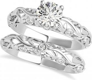 Allurez Diamond Antique Style Bridal Set 14k White Gold (0.75ct)