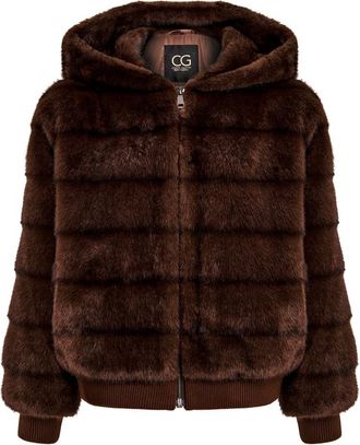 Cesare Gaspari Jas met capuchon van imitatiebont - Dames - Jassen - Bruin - Maat: XL