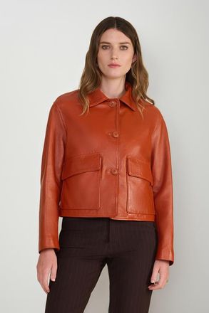 FURNIQ Ella Leather Jacket in Whiskey at Nordstrom, Size Xx-Large