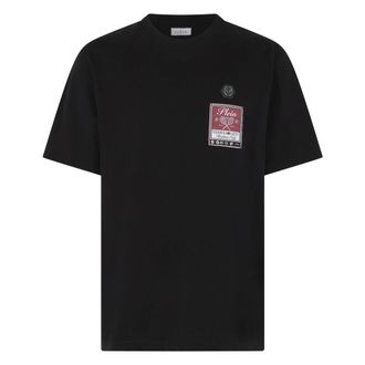 Philipp Plein T-Shirts, male, Black, Size: 2XL Round Neck T-Shirt Tennis Society Label