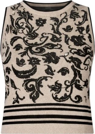 Liu Jo Sleeveless Tops, female, Beige, Size: XS Viscose Jacquard Cropped Top