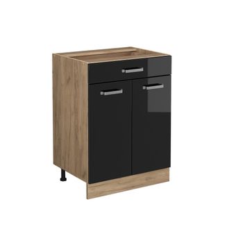 Vicco Mueble Bajo De Cocina R-line, Negro Brillo Intenso, 60 Cm Con Caj&oacute;n, Sin Encimera Vicco