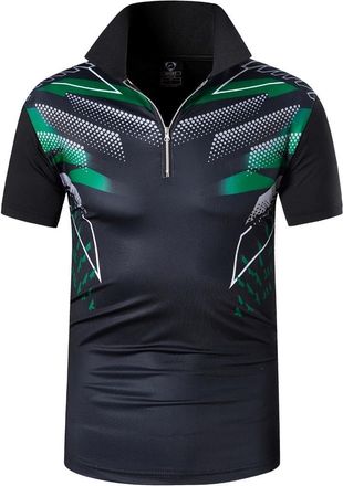 Jeansian Mens Short Sleeve Zipper Collar Polo T-Shirts Breathable Running Sports Tee Tops LSL365 Blackgreen M