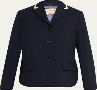 Marni Contrast Ribbed Lapel Single-Breasted Blazer Jacket