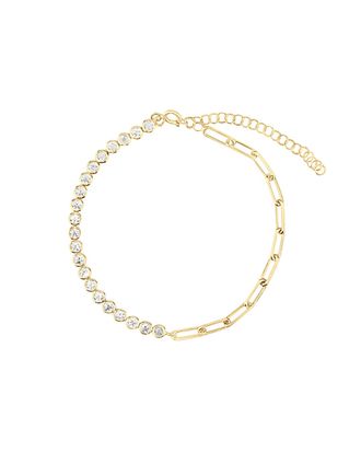 SHYMI Half Link Half Round Tennis Bracelet -.925 Sterling Silver, 14K Gold-Plated, Cubic Zirconia, Size 6 with 2 Extender, Day to Night