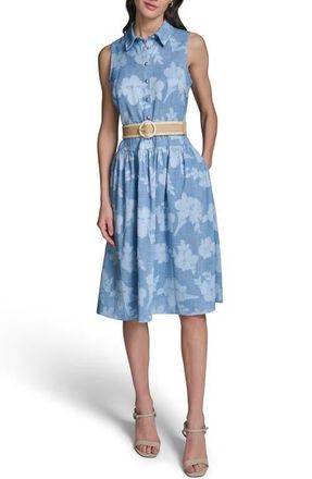Karl Lagerfeld Flora Sleeveless Denim Midi Dress in Medium Wash at Nordstrom, Size 10