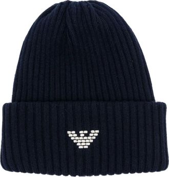 Emporio Armani Berretto a coste con logo ricamato - Blu
